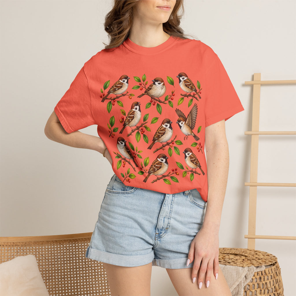 Sparrow Branches T-Shirt — Vintage Bird Illustration Tee for Bird Lovers & Nature Fans