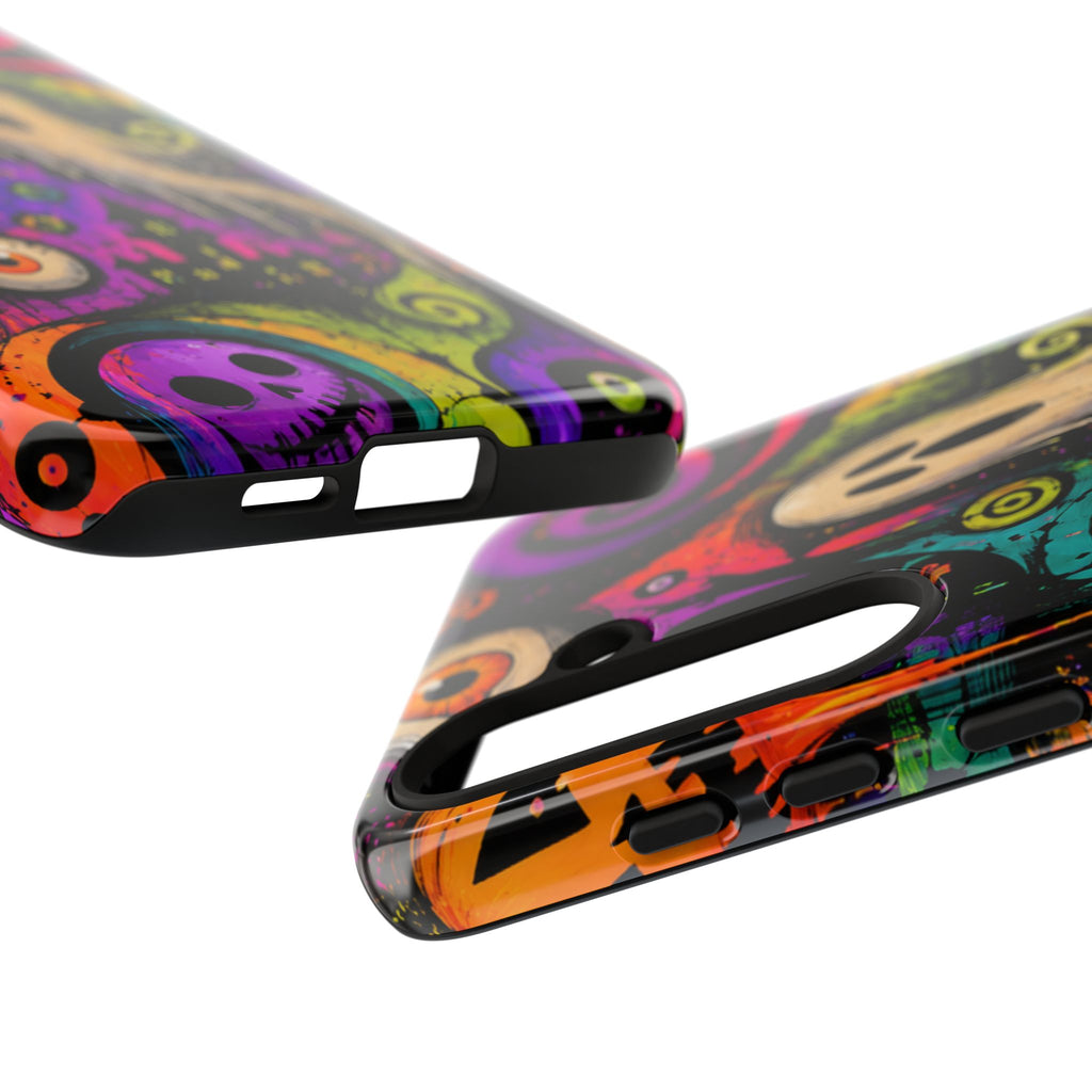 Halloween Ghost Phone Case — Colorful Spooky Skull & Haunted House Tough Case