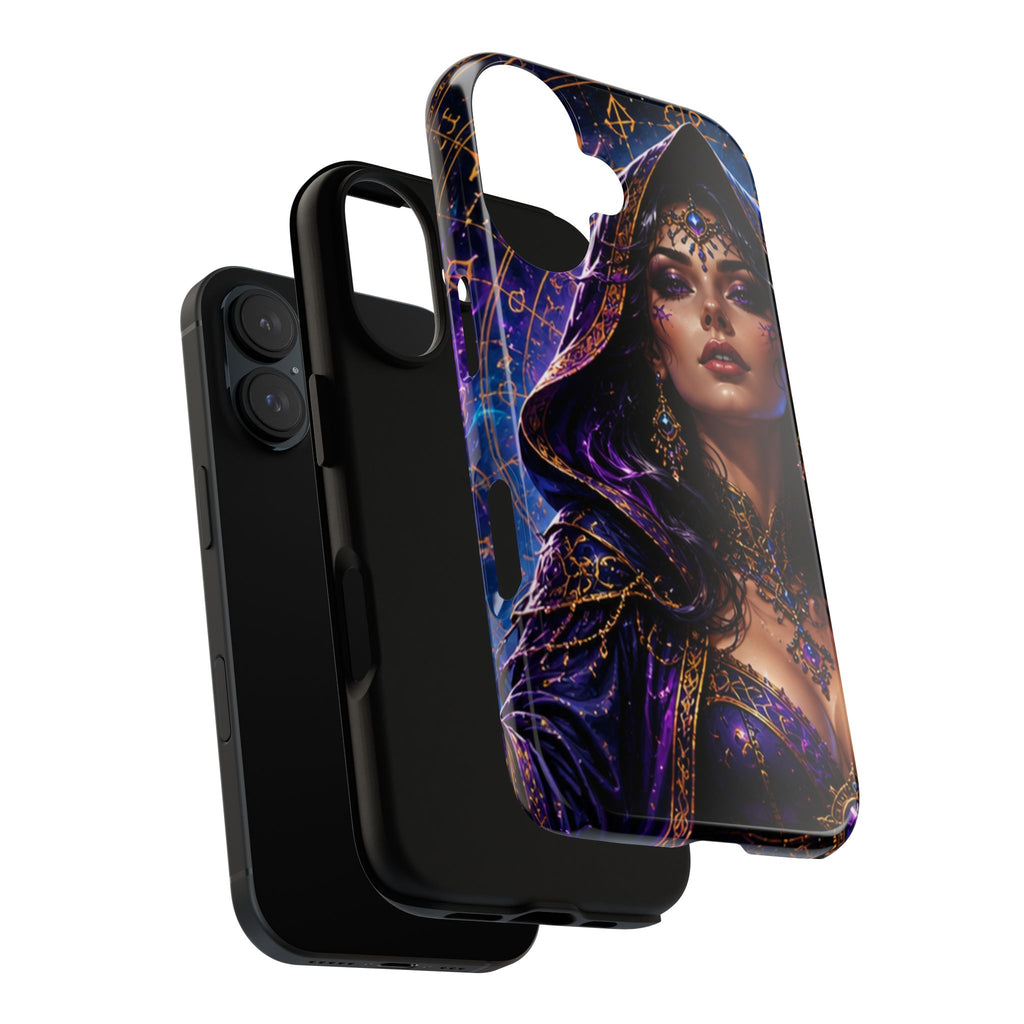 Phone Case — Mystical Sorceress Art Protective Tough Case (Astrology, Purple Hooded Witch)