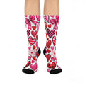 Valentine Hearts Cushioned Crew Socks - Pink Red Heart Pattern