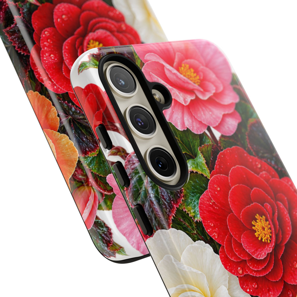Floral Begonia Phone Case — Vibrant Red, Pink & Yellow Blossom Protective Cover