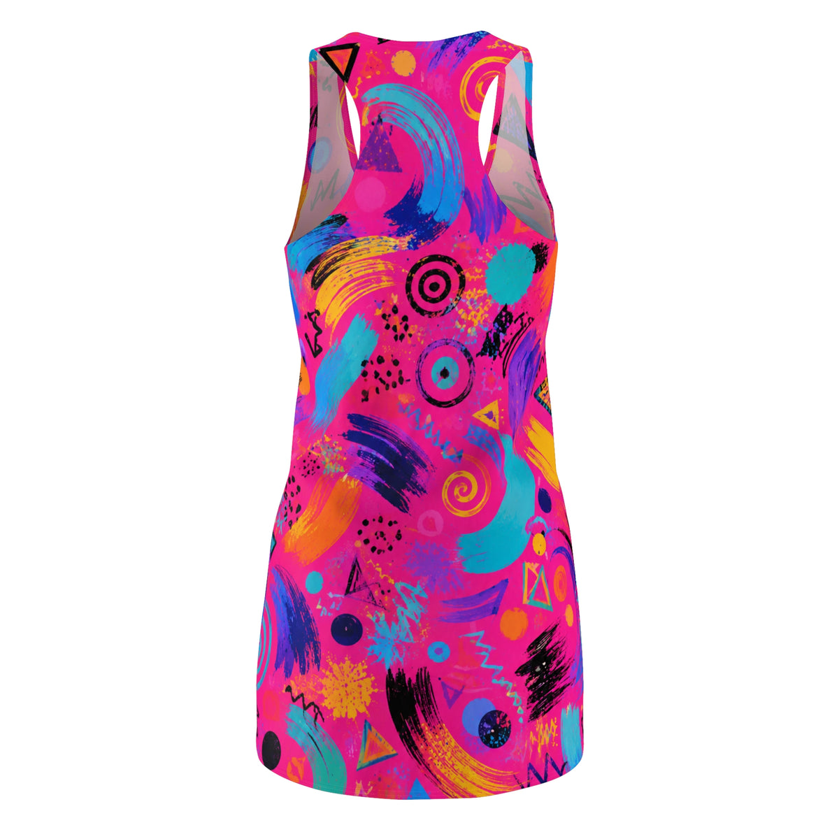 Neon Abstract Racerback Dress — Bright 80s Retro All-Over Print