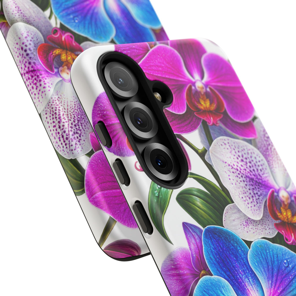 Orchid Floral Tough Phone Case – Vibrant Blue & Pink Orchid Protective Cover
