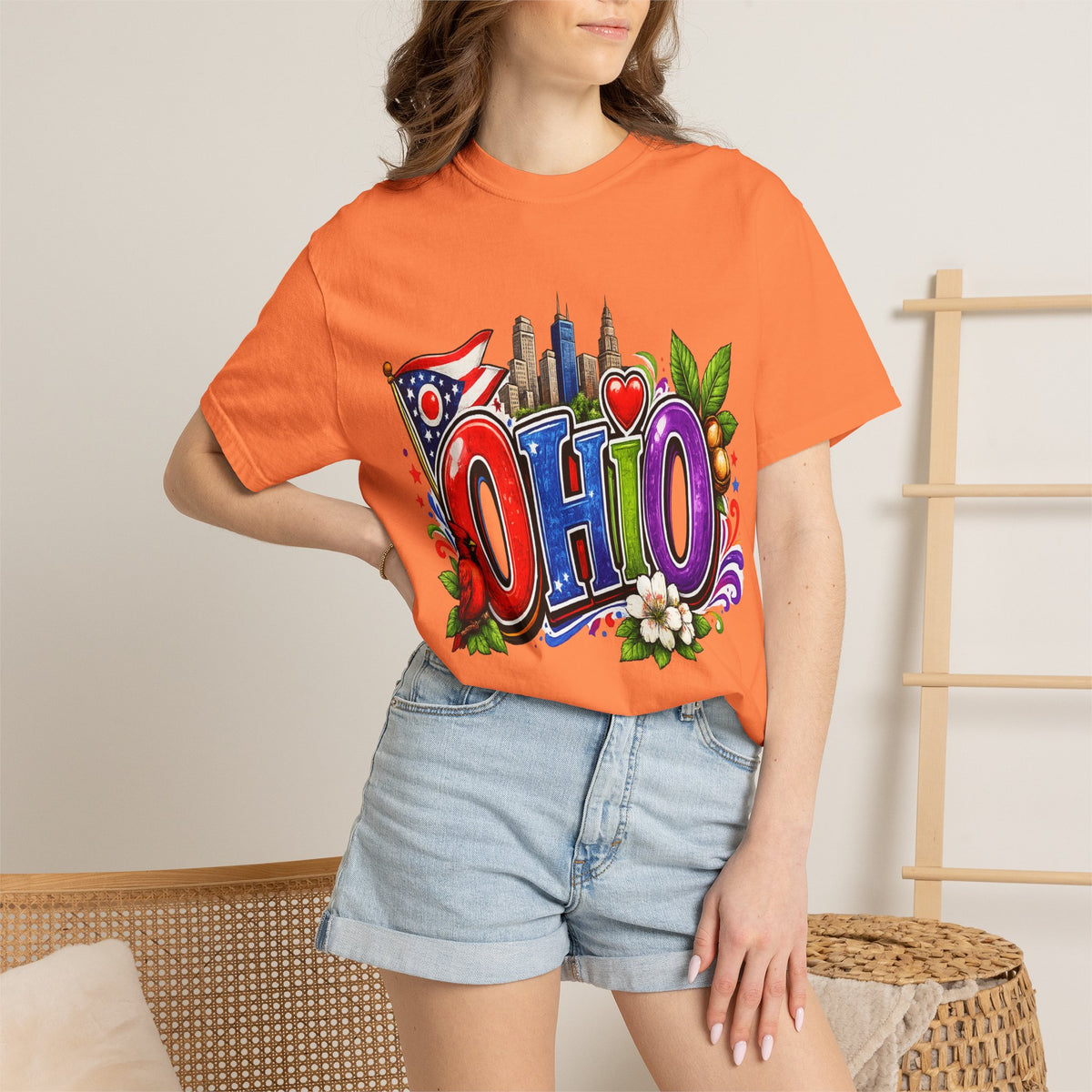 Ohio State Skyline Graphic T-shirt | State Flag Floral Design