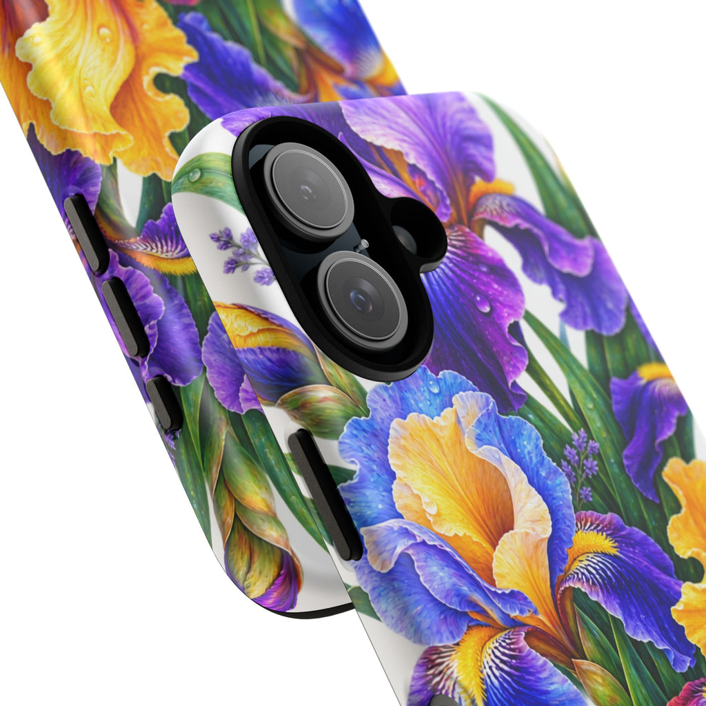 Floral Iris Tough Phone Case — Colorful Watercolor Iris Protective Cover