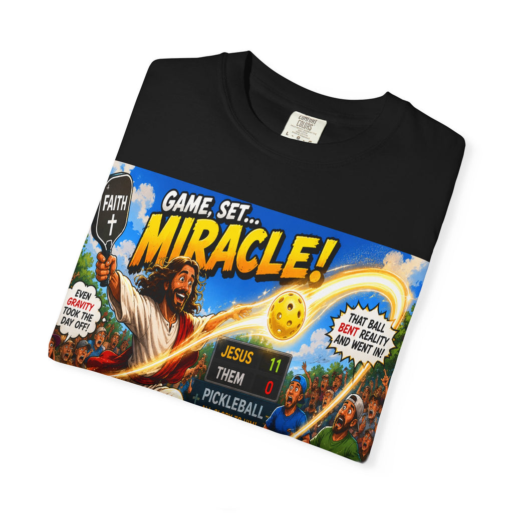 Game, Set, Miracle! Jesus Pickleball Graphic T-Shirt