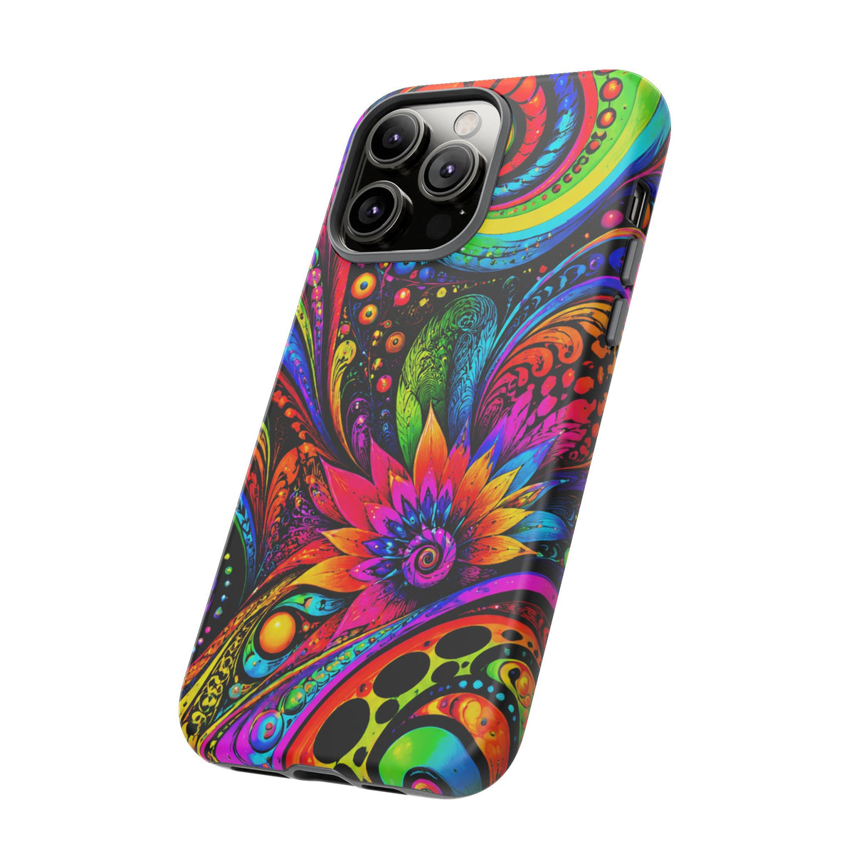 Psychedelic Floral Phone Case — Vibrant Swirl Tough Protective Cover