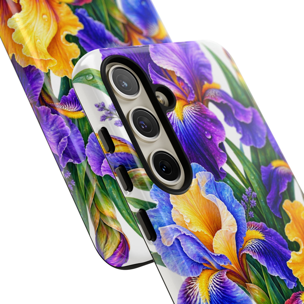 Floral Iris Tough Phone Case — Colorful Watercolor Iris Protective Cover