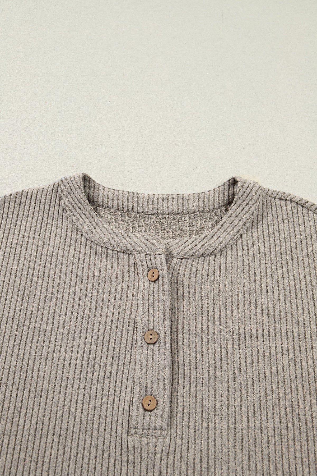 Plus Size Ribbed Knit Kangaroo Pocket Henley Top