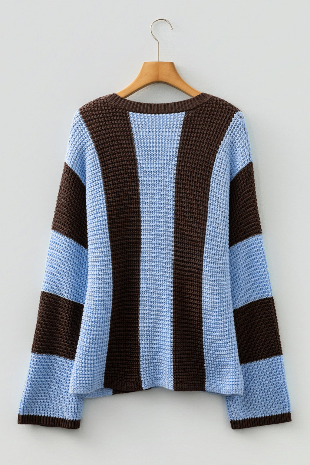 Stripe Colorblock Thermal Textured Knit Drop Shoulder Sweater