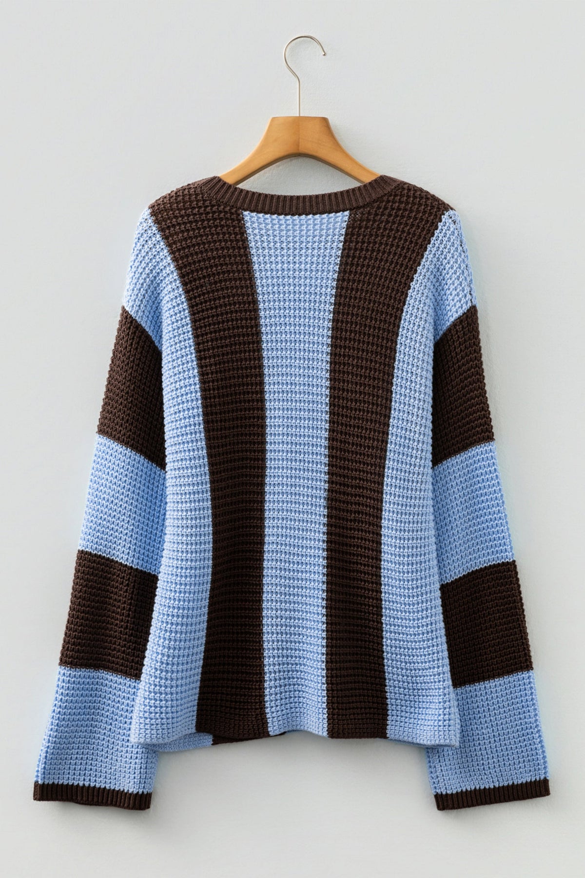 Stripe Colorblock Thermal Textured Knit Drop Shoulder Sweater