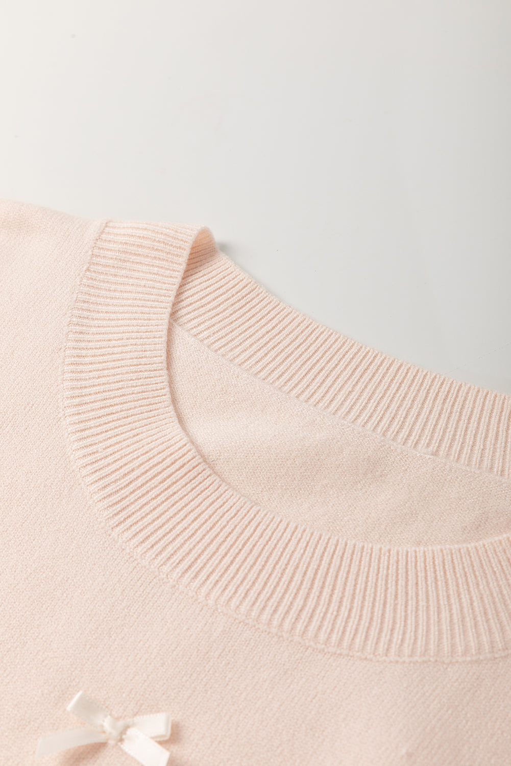 Bow Tie Pearl Embellished Dolman Short Sleeve Sweater