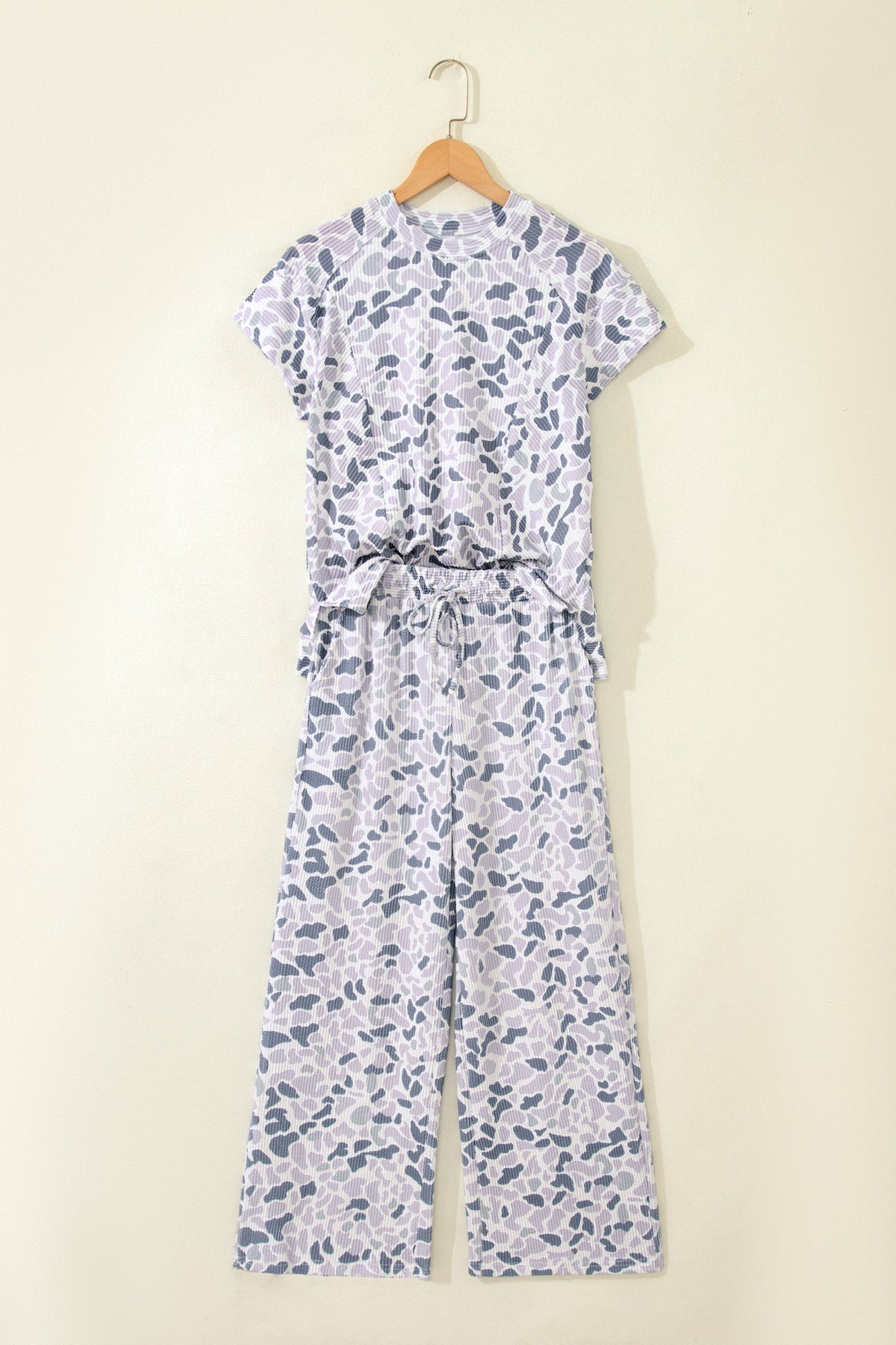 Camo Corded Knit Tee & Drawstring Pants Set