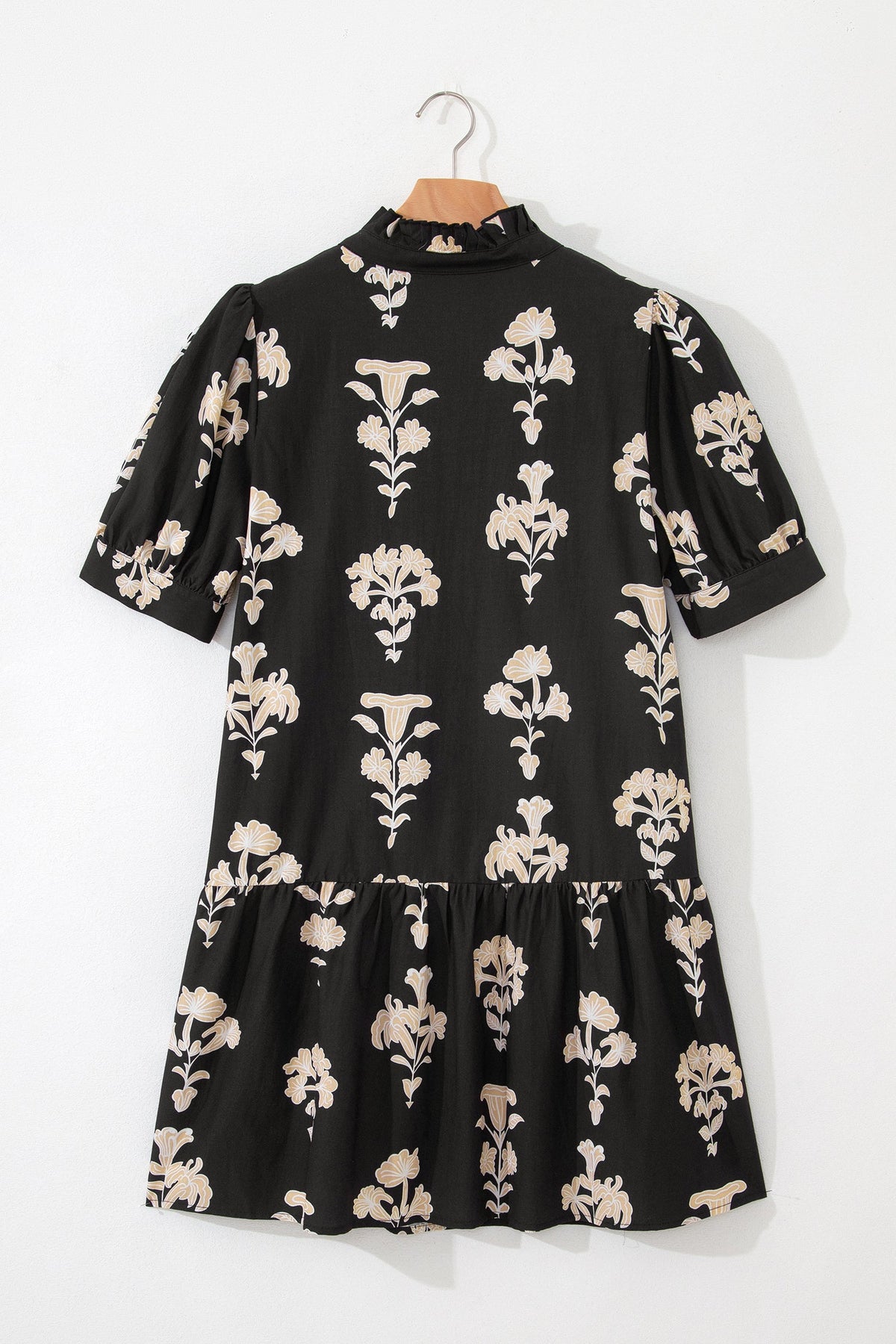 Floral Frilled V-Neck Puff Sleeve Mini Dress