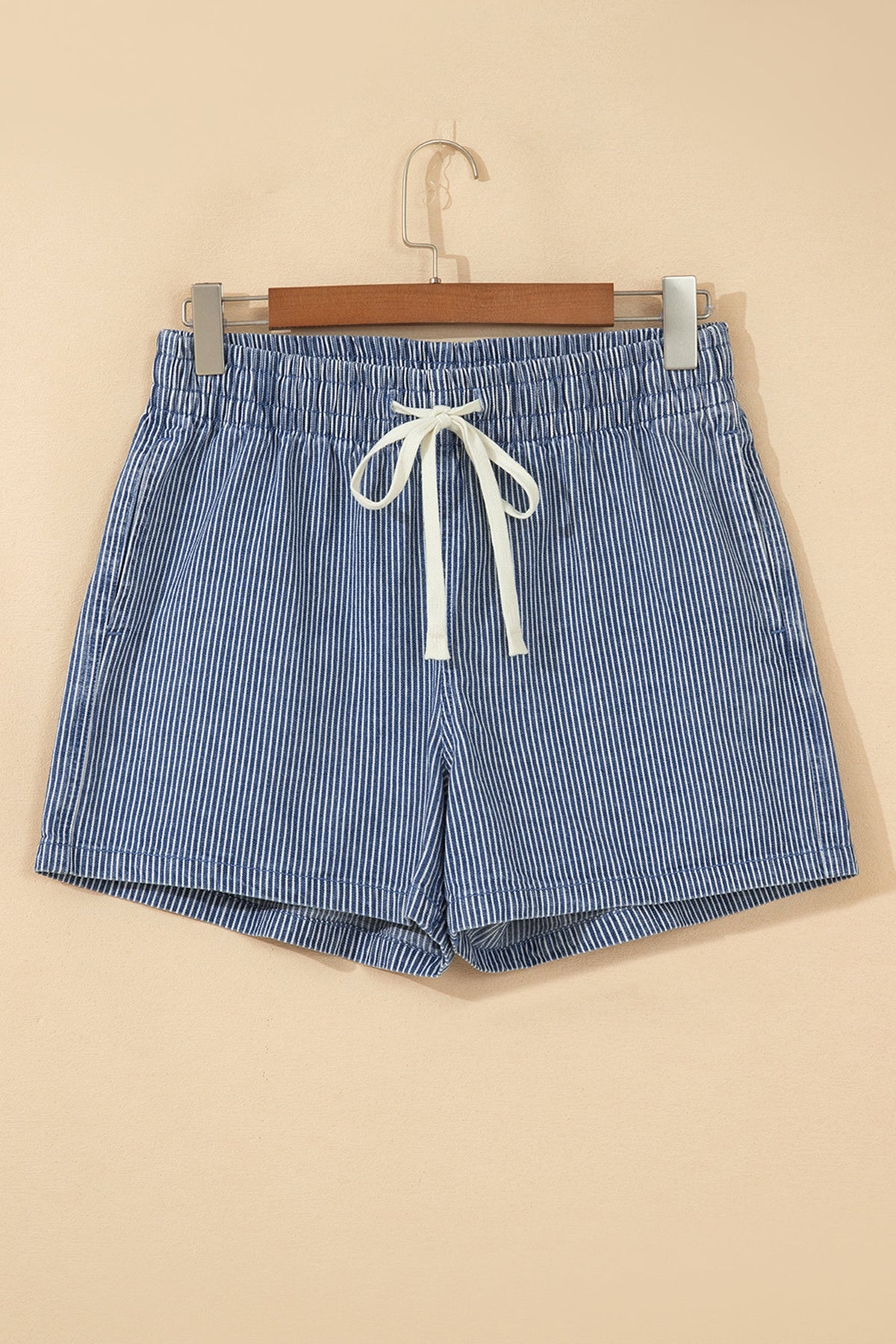 Stripe Denim Drawstring Elastic Waist Shorts
