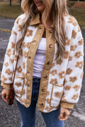 Floral Button-Up Fleece Pocketed Jacket