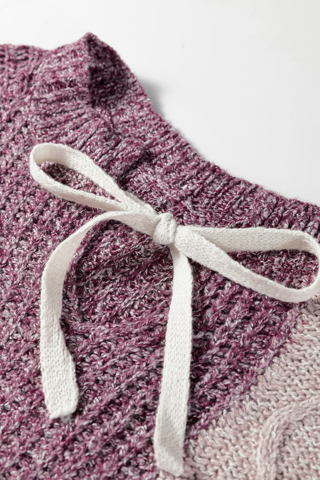 Colorblock Cable Knit Patchwork Tied Back Sweater