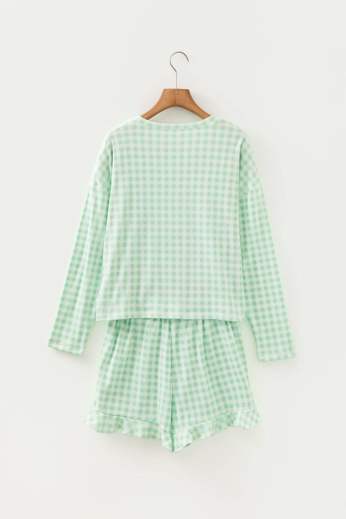 Gingham Long Sleeve Top and Shorts Set