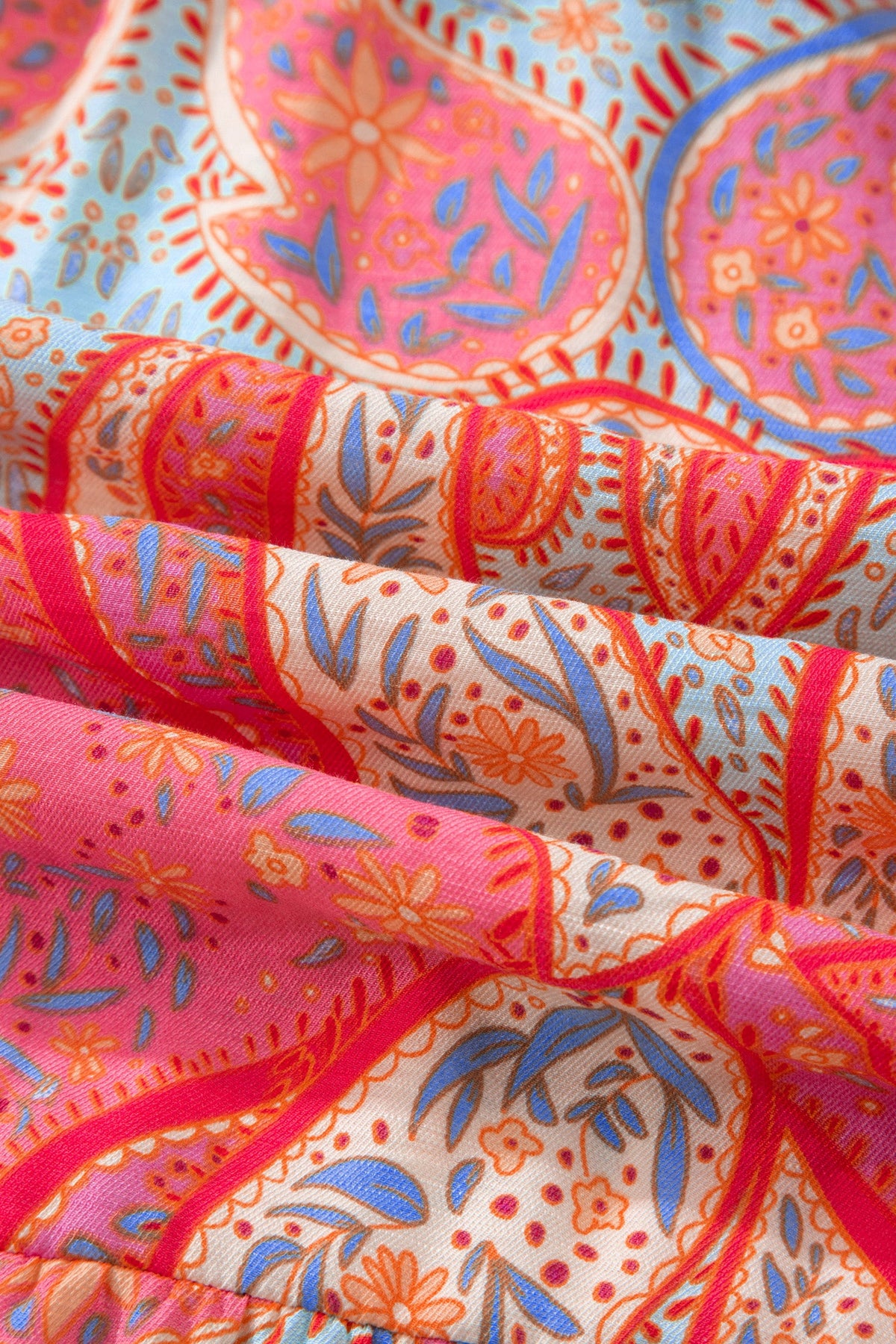Boho Paisley V-Neck Short Sleeve Ruffle Maxi Dress