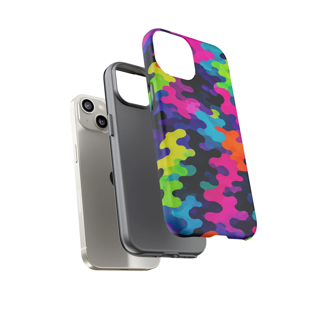 Neon Camo Tough Phone Case — Bright Rainbow Protective iPhone Cover