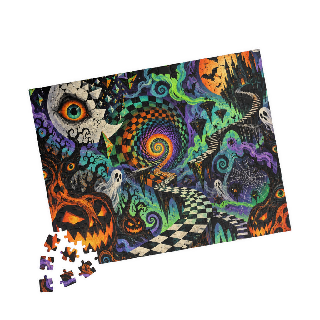 Halloween Spiral Jigsaw Puzzle — Psychedelic Pumpkin & Ghost 110/252/520/1014-Piece