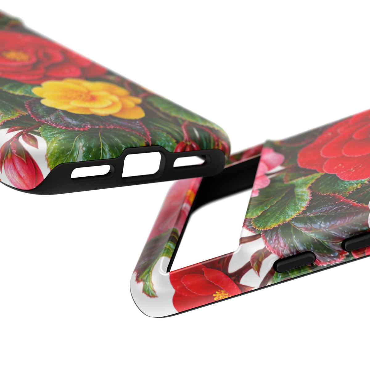 Floral Begonia Phone Case — Vibrant Red, Pink & Yellow Blossom Protective Cover