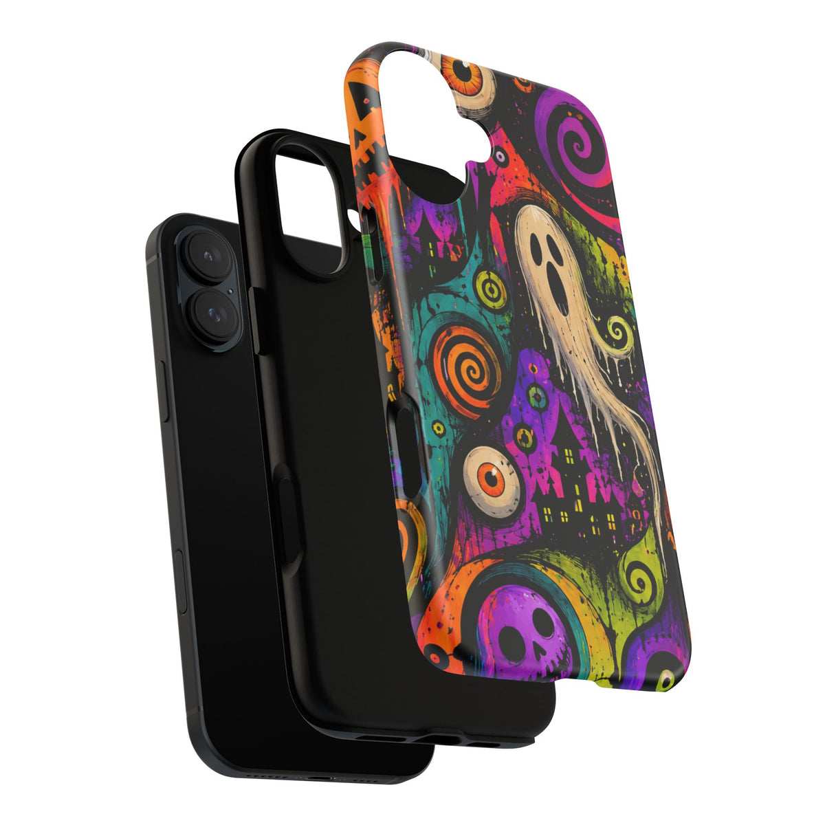 Halloween Ghost Phone Case — Colorful Spooky Skull & Haunted House Tough Case