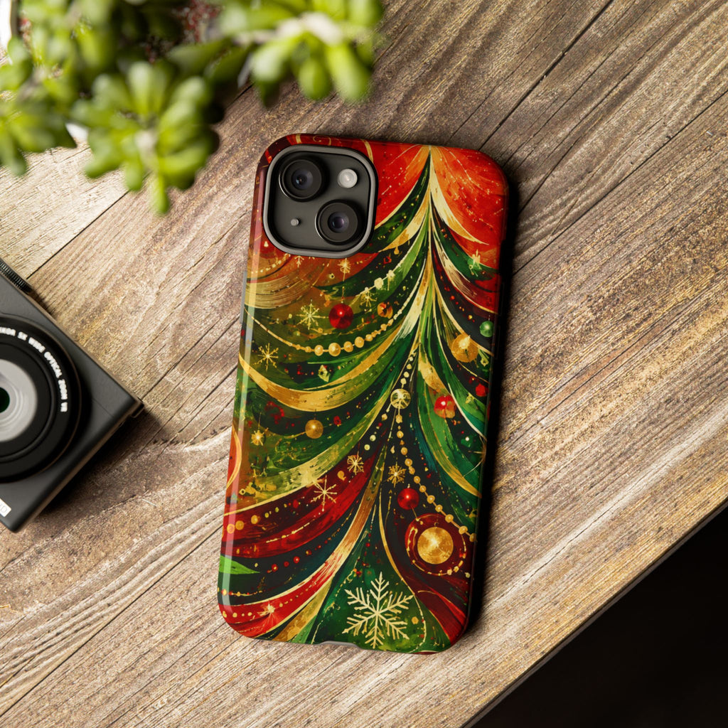 Christmas Tree Tough Phone Case — Festive Red & Green Holiday Phone Cover