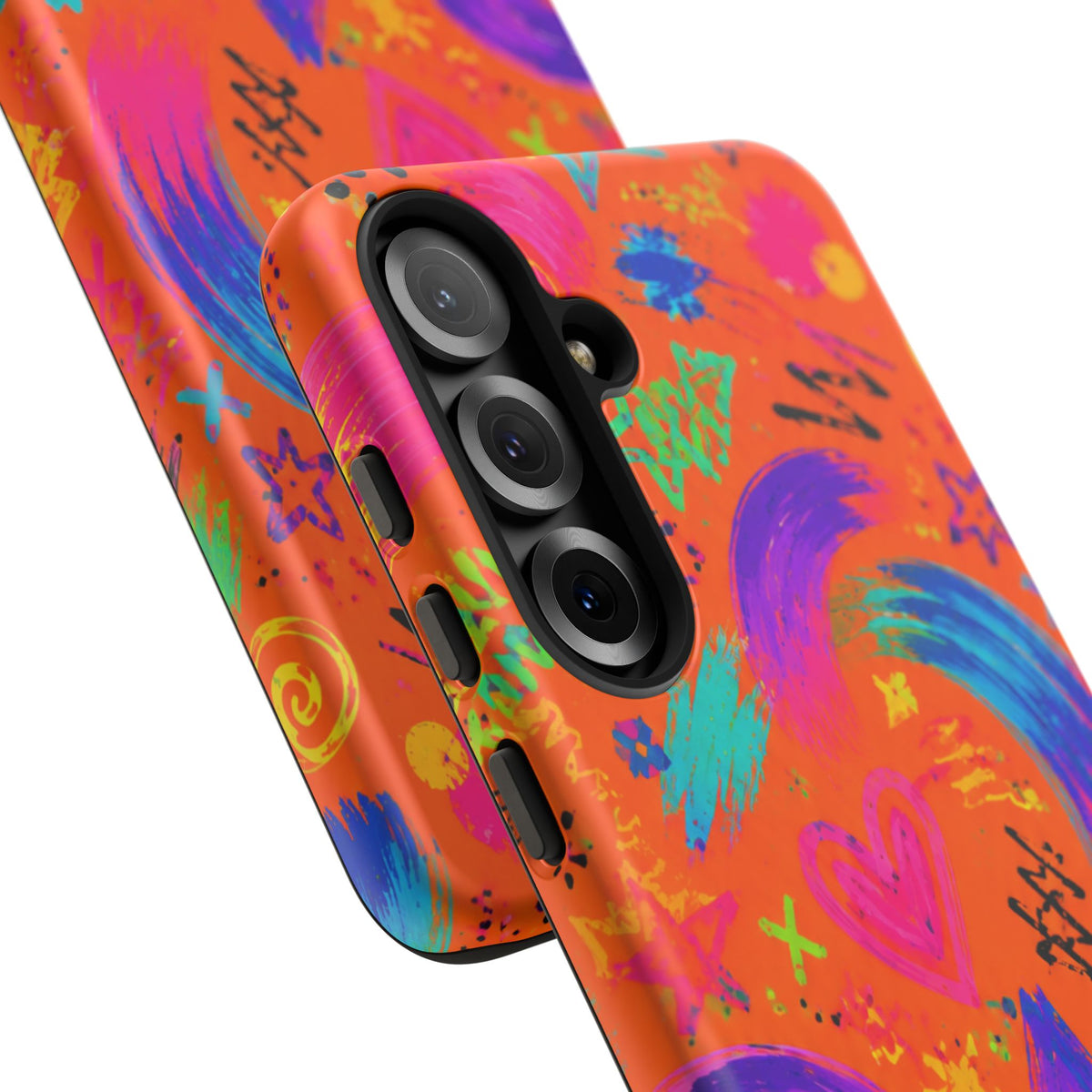 Colorful Neon Doodle Phone Case — Bright Abstract Stars & Hearts Tough Case