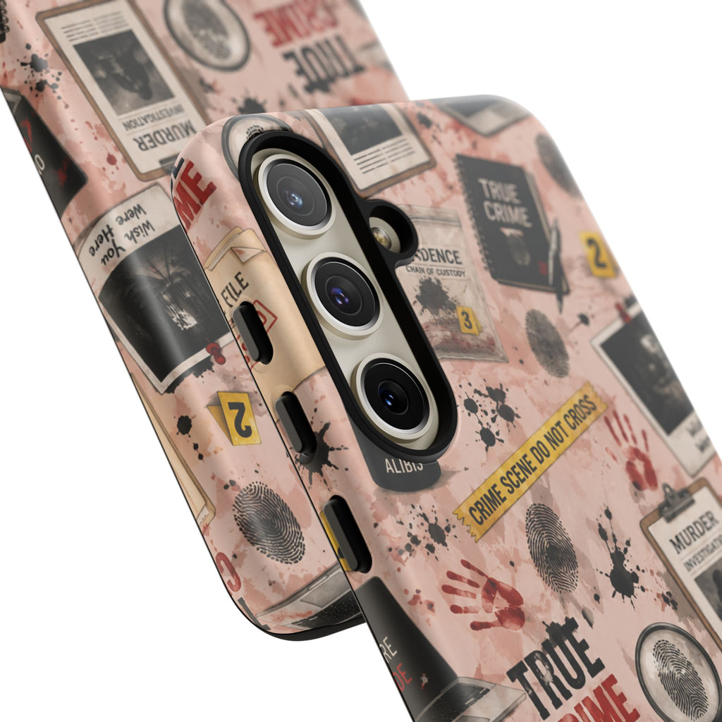 True Crime Pattern Phone Case – Detective Evidence, Crime Scene Tape & 'True Crime' Design