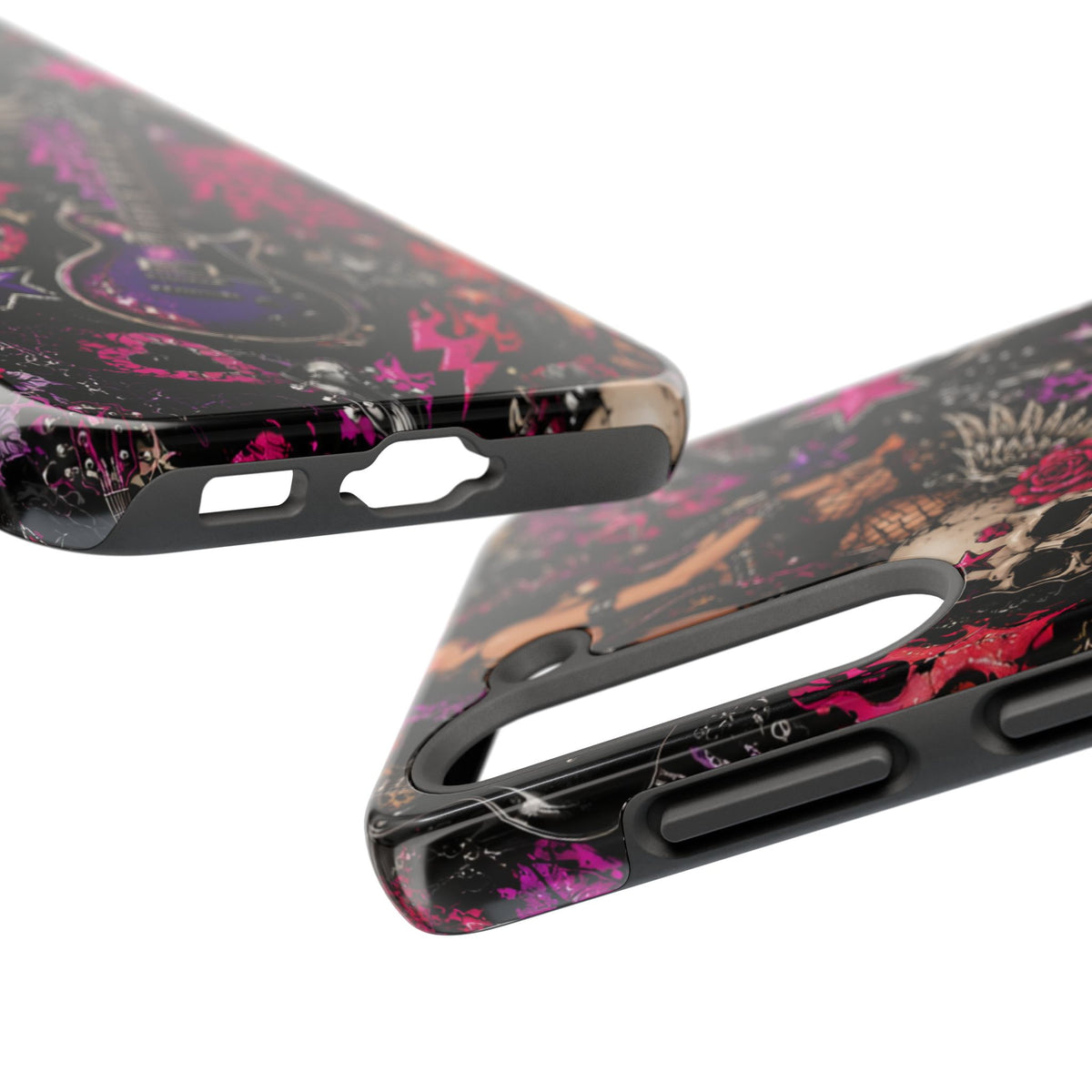Rock Skull Guitar Phone Case — Edgy Pink Skull & Roses Tough Phone Case