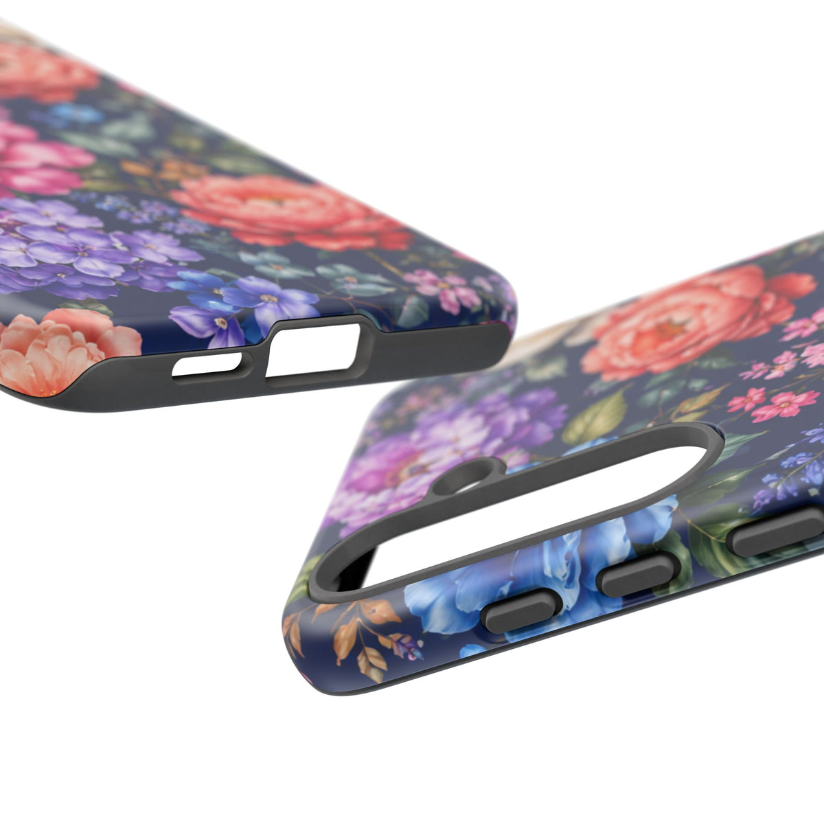 Floral Tough Phone Case – Vibrant Garden Flowers on Navy