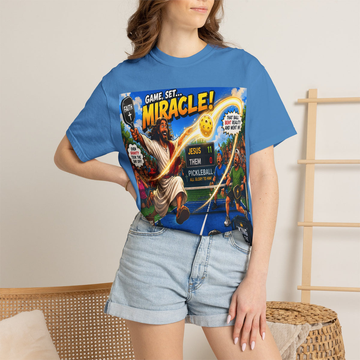 Game, Set, Miracle! Jesus Pickleball Graphic T-Shirt