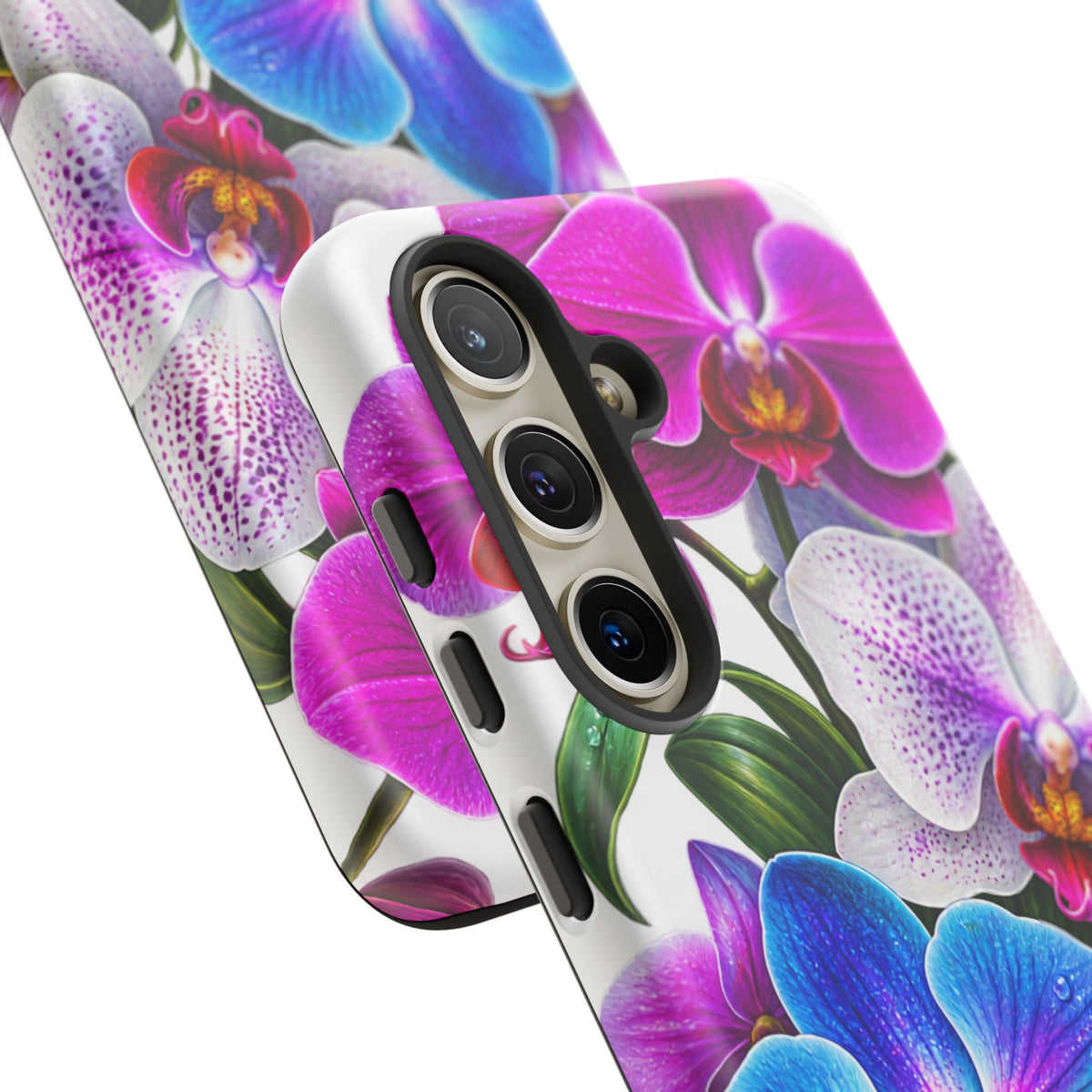 Orchid Floral Tough Phone Case – Vibrant Blue & Pink Orchid Protective Cover