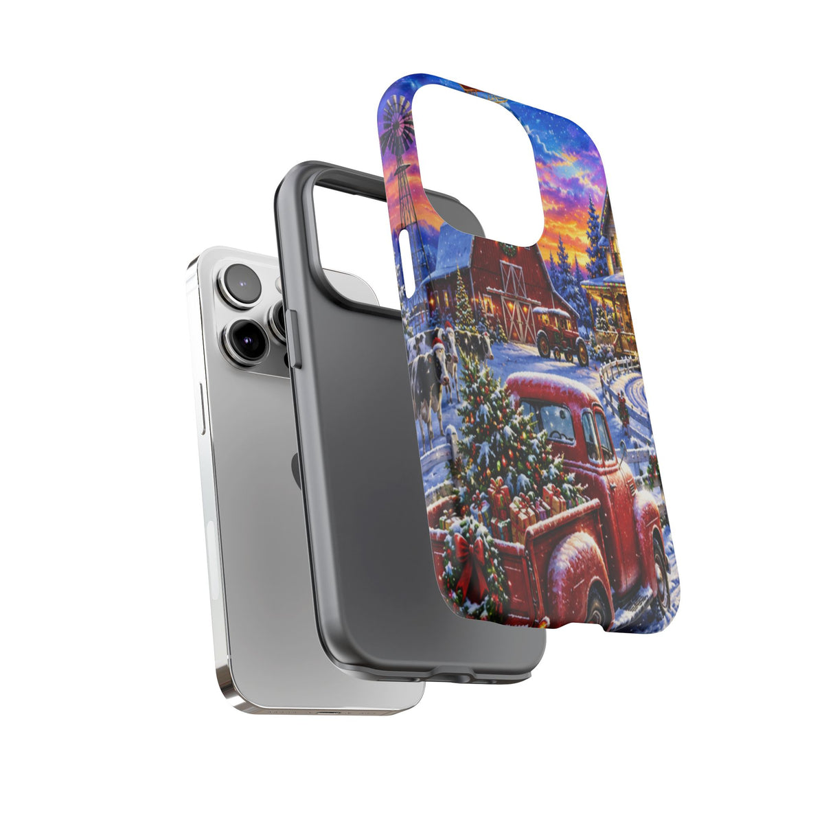 Christmas Farm Phone Case — Vintage Red Truck in Snowy Holiday Scene