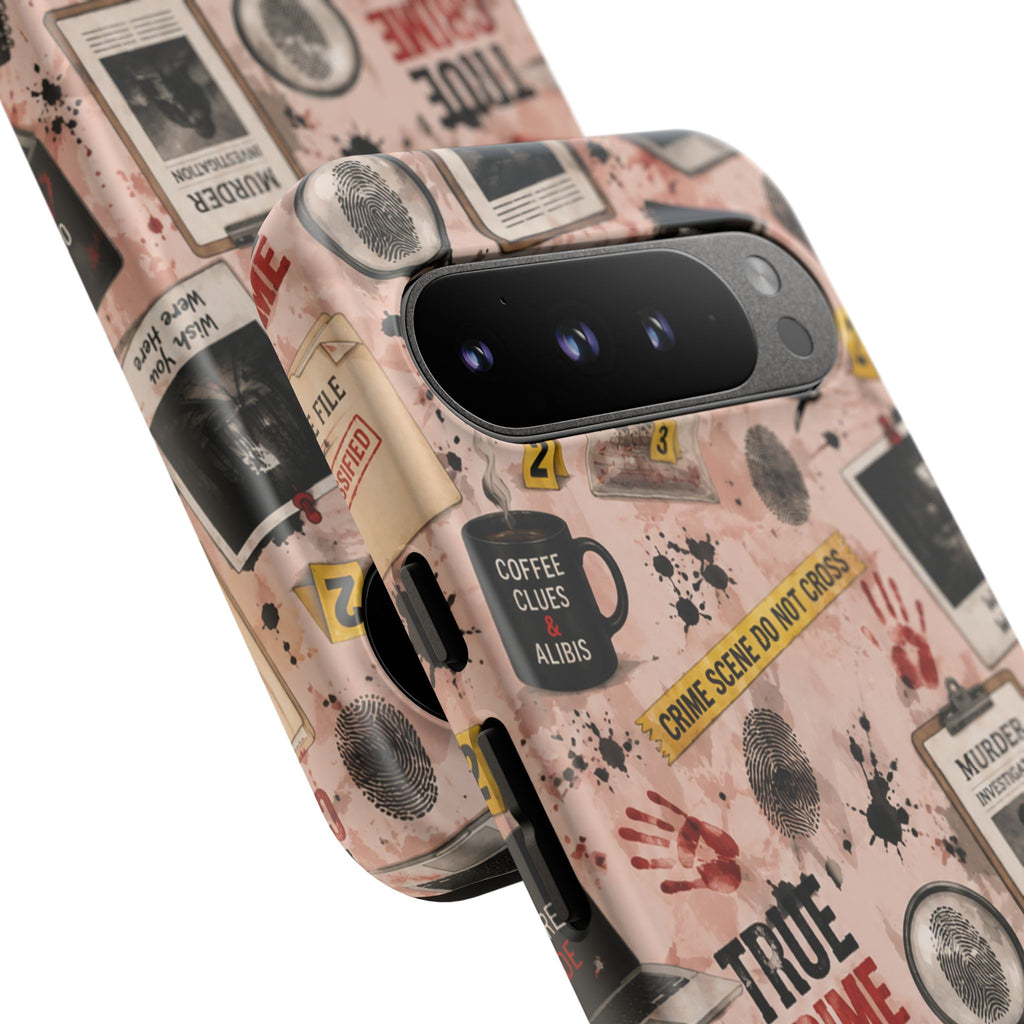 True Crime Pattern Phone Case – Detective Evidence, Crime Scene Tape & 'True Crime' Design