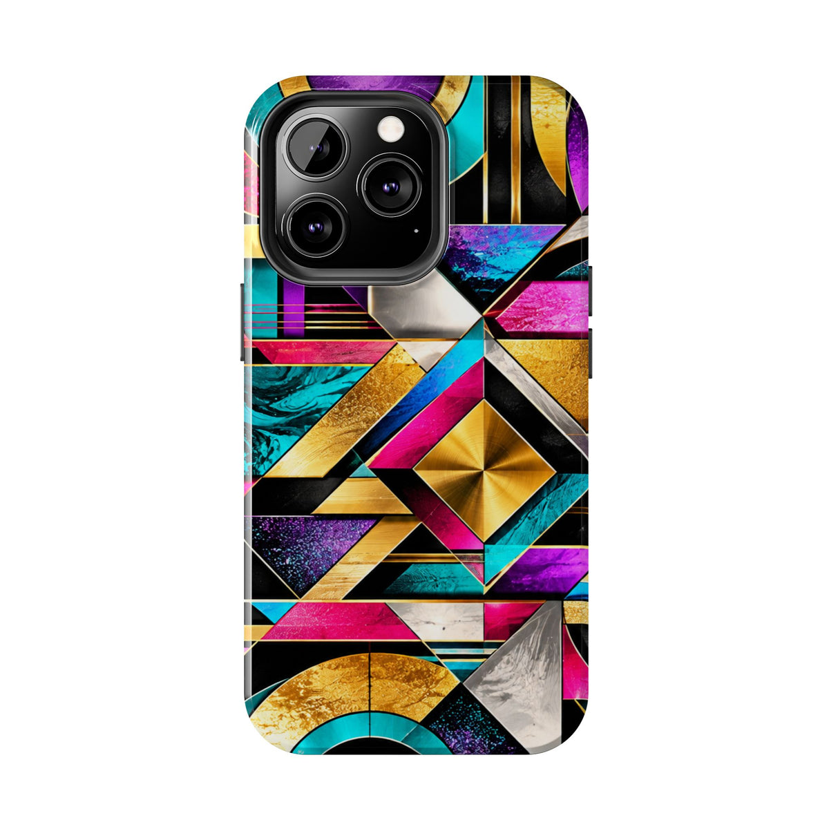 Geometric Art Deco Tough Phone Case — Vibrant Gold, Teal & Magenta Pattern