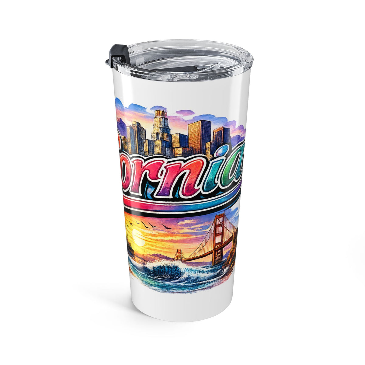 California Retro Postcard Tumbler 20oz | Beach Palm Golden Gate