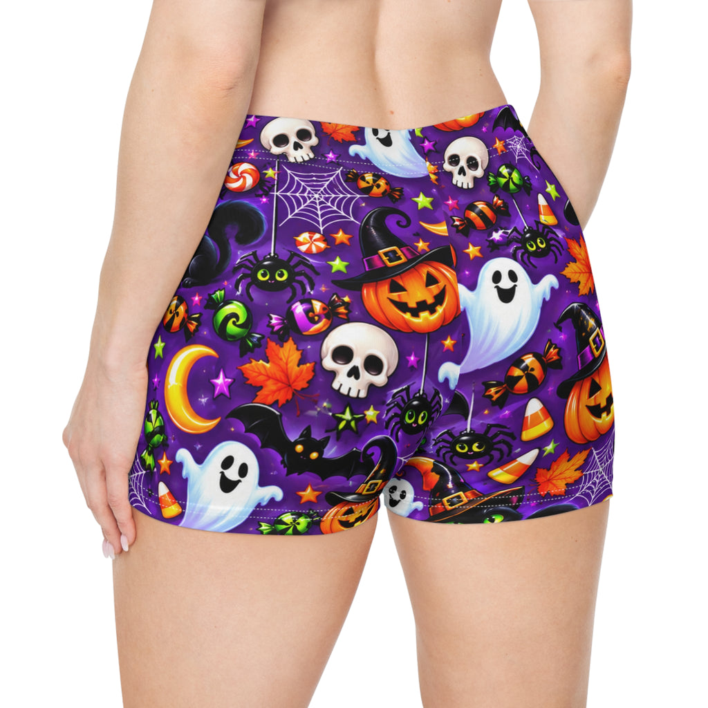 Halloween Pattern Women's Shorts — Cute Ghosts, Pumpkins & Skulls AOP