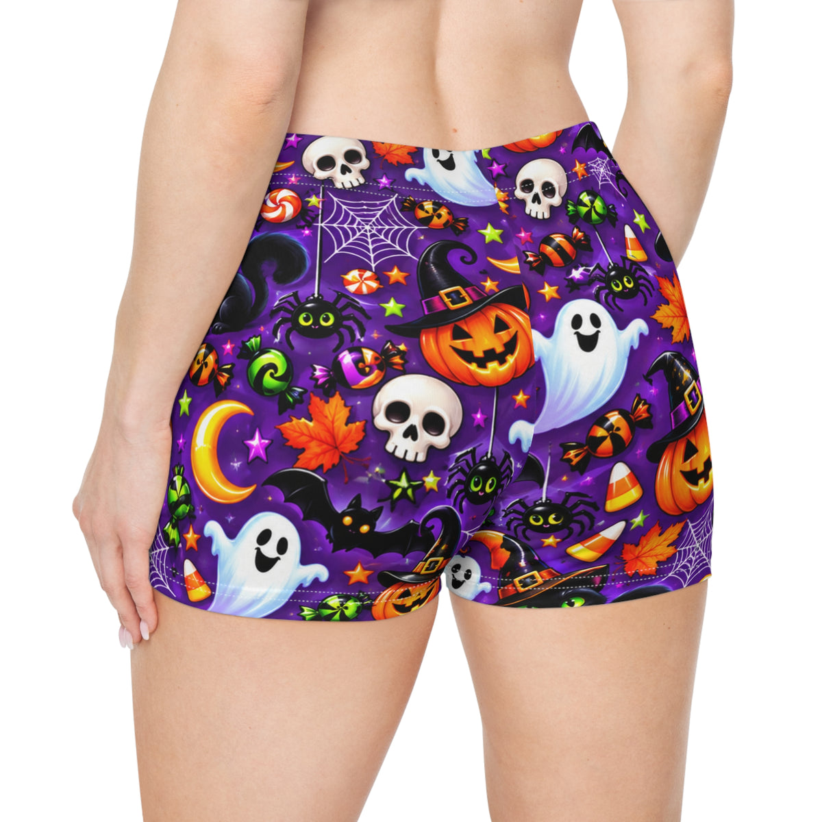 Halloween Pattern Women's Shorts — Cute Ghosts, Pumpkins & Skulls AOP