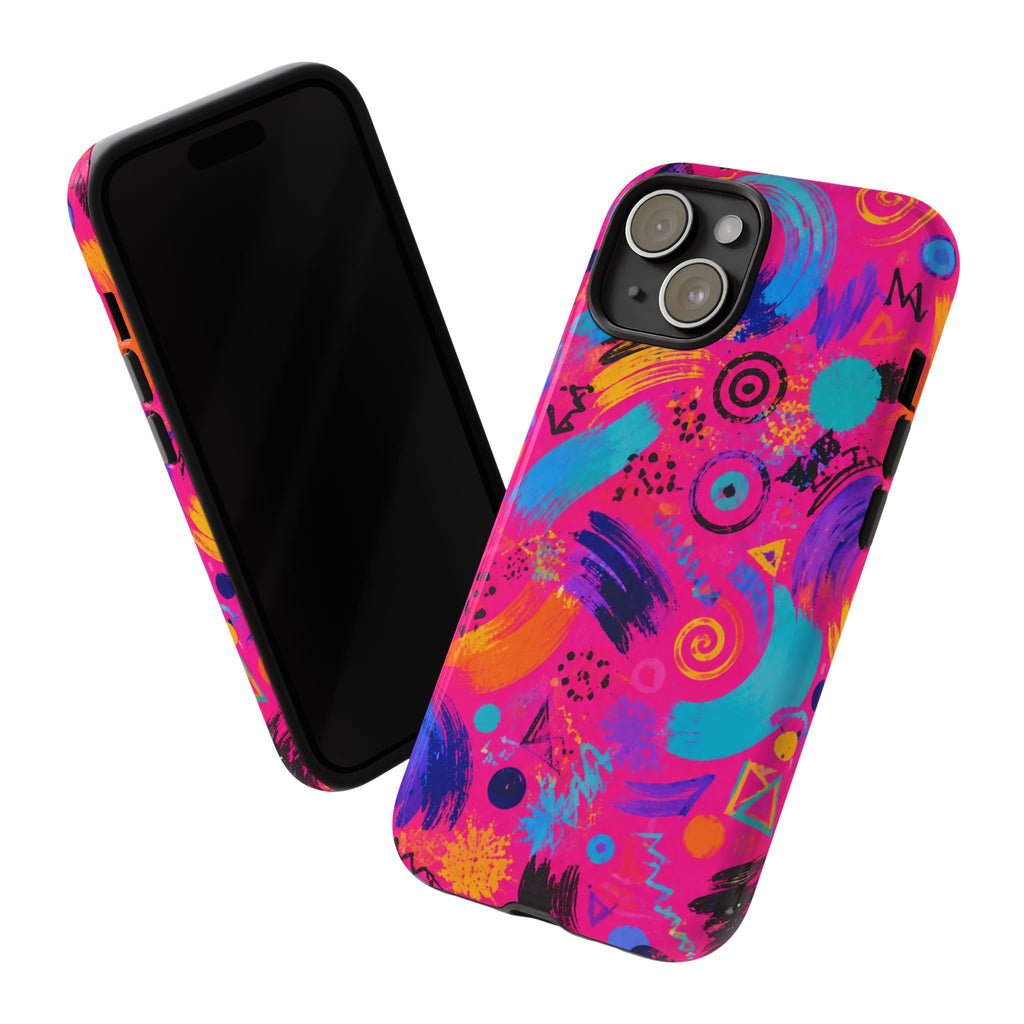 Neon Retro Abstract Tough Phone Case — 80s Brushstroke Pattern