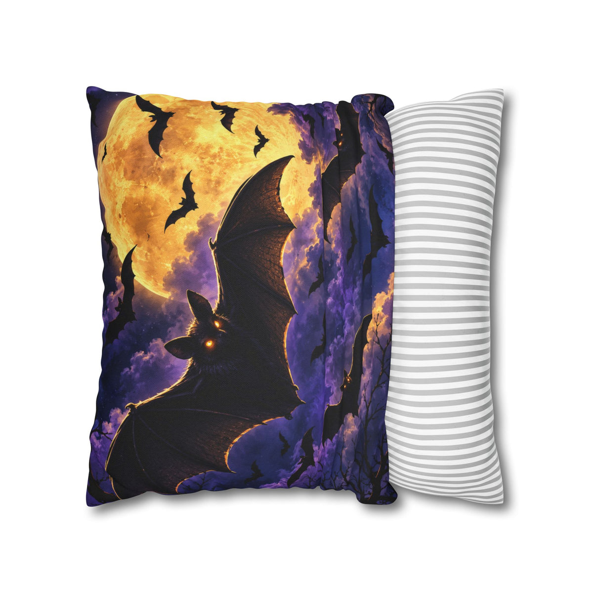 Halloween Bat Moon Pillowcase — Spooky Night Square Throw Pillow Cover