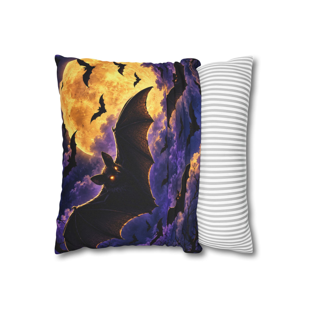 Halloween Bat Moon Pillowcase — Spooky Night Square Throw Pillow Cover