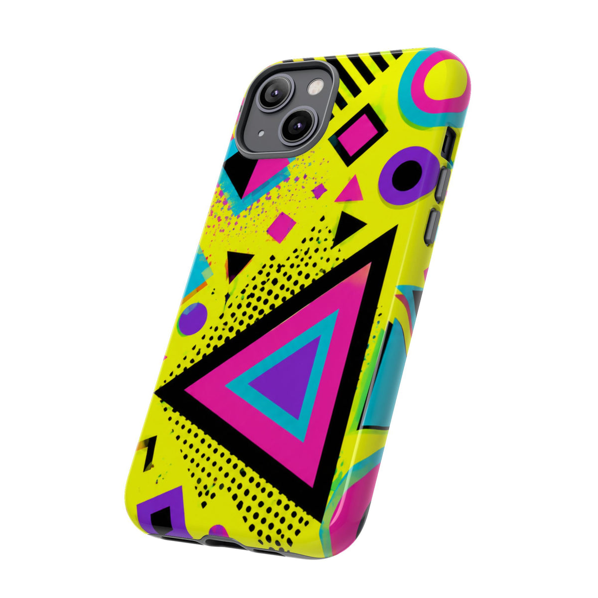 Retro 80s Geometric Phone Case — Neon Memphis Triangle Design