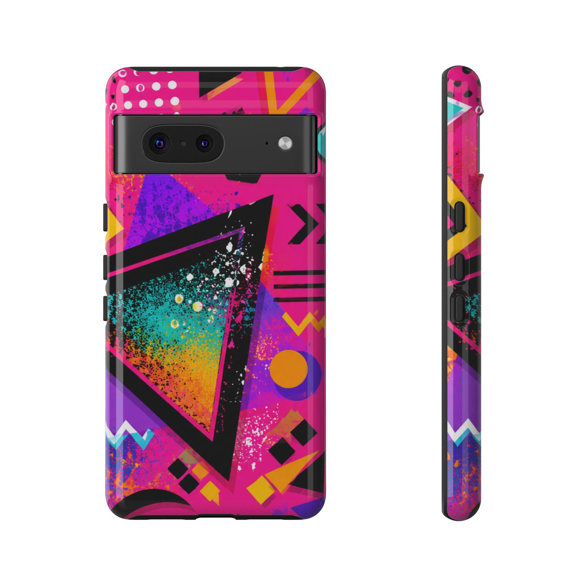Retro 80s Geometric Phone Case — Neon Triangle Tough Case