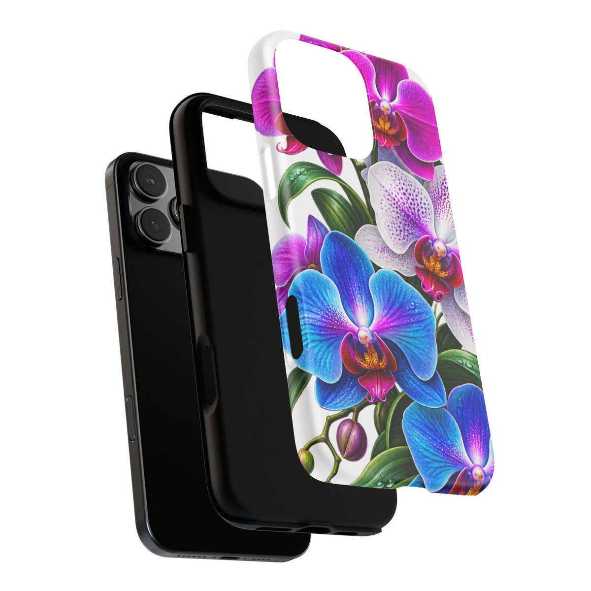 Orchid Floral Tough Phone Case – Vibrant Blue & Pink Orchid Protective Cover
