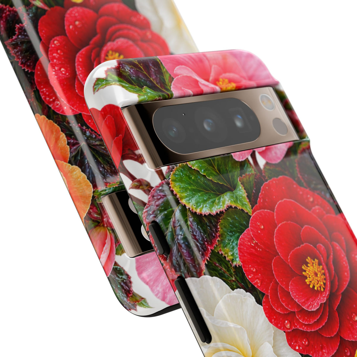 Floral Begonia Phone Case — Vibrant Red, Pink & Yellow Blossom Protective Cover