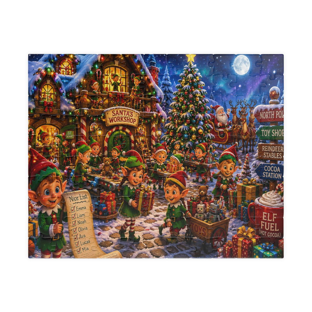Christmas Elf Workshop Jigsaw Puzzle — Festive Holiday 520/1014-Piece Family Puzzle