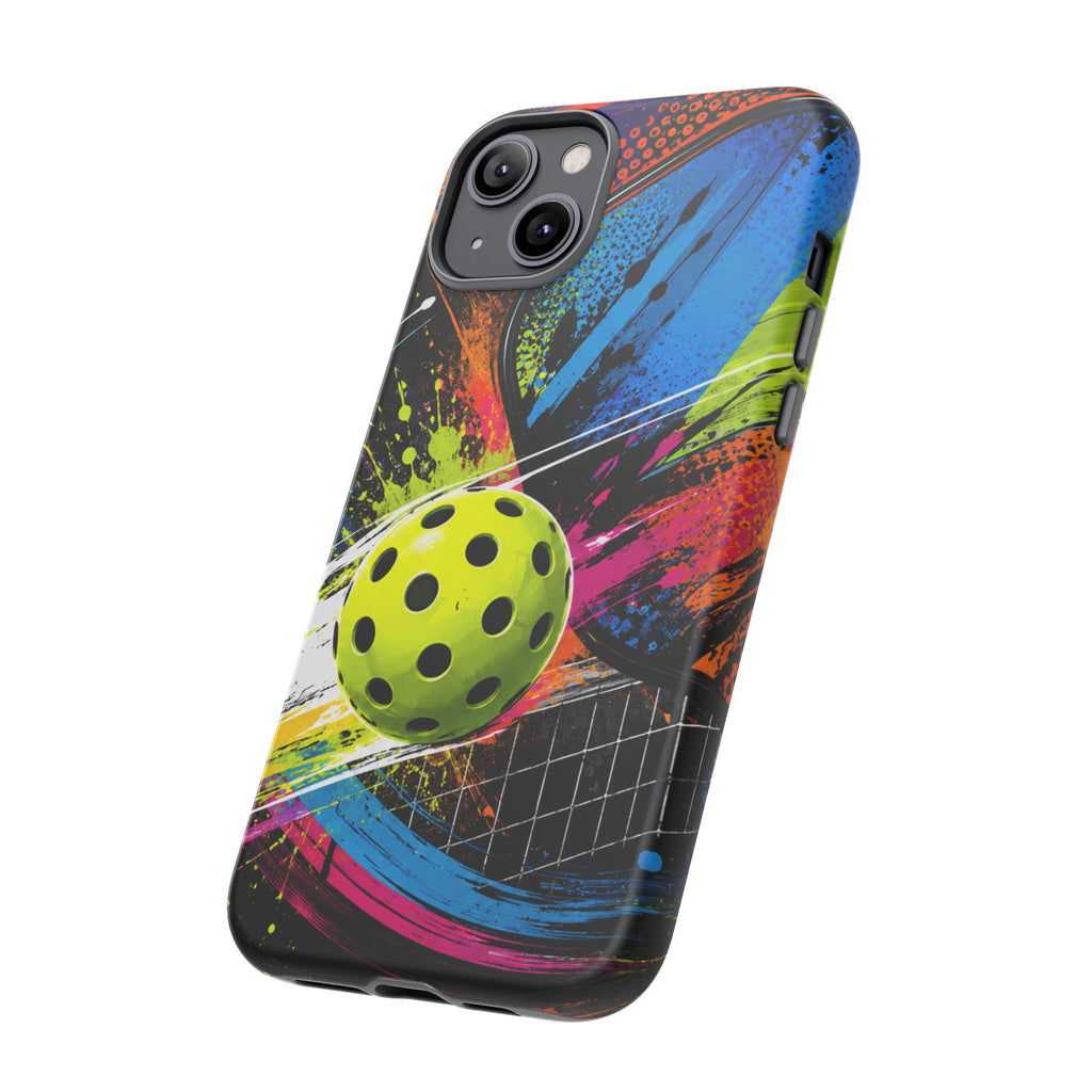 Pickleball Phone Case – Neon Paddle & Ball Splash Tough Case