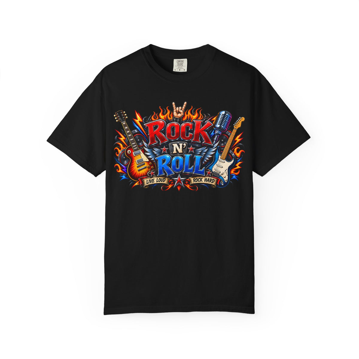 Rock N' Roll Graphic T-Shirt — Flaming Guitar Band Tee